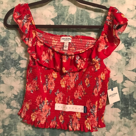 NEW ARIZONA SLEEVELESS RUFFLE BLOUSE - Picture 1 of 4